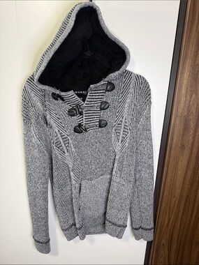 Men’s Gray Hooded Toggle Turtleneck Sweater